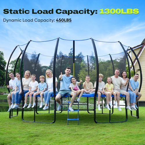 Image of ORCC Kids Trampoline with 8-12 Added Stabilizer Bars, 1300LBS Weight Capacity Outdoor Trampoline 16 14FT Yard Trampolines for Kids Adults