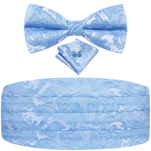 Dubulle Mens Cummerbund and Bow Tie Set Paisley Floral Pretied Bowties for Men Pocket Square Cufflinks Wedding Business