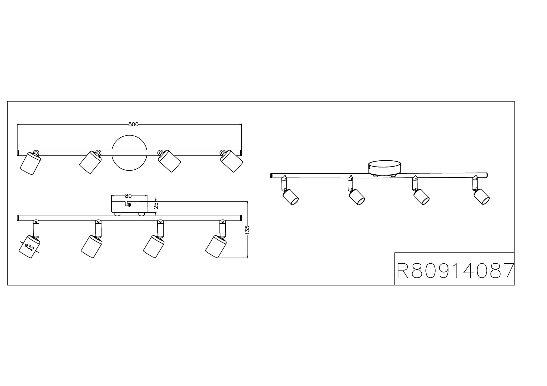 Trio Lighting R80914031 Foco Sin Bombillas, Blanco Mate, Barra con 4 Luces GU10