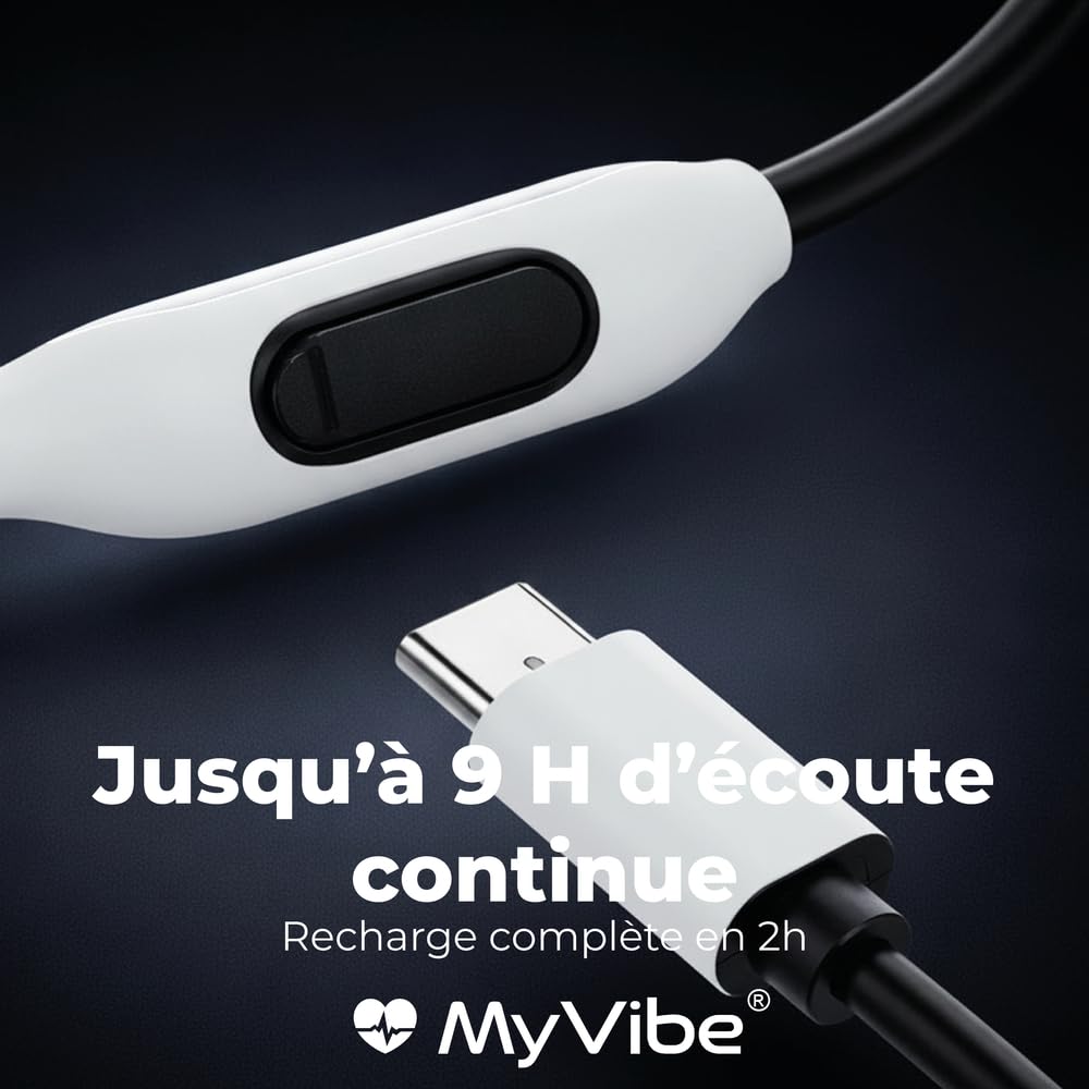 MYVIBE is Powerful Casque à Conduction Osseuse Sport Bluetooth - Écouteurs Oreilles Libres IPX5 Étanche, 9H Autonomie, Ultra Léger 28g - Idéal Running, Randonnée, Fitness & Urbain (Blanc)