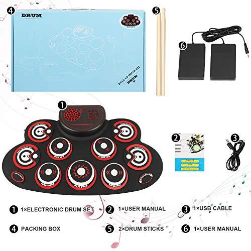 Electronic Drum Set - YUOIOYU Practice Drum Pad Roll Up Potable Drum Kit with Headphone Jack Built-in Speaker Drum Sticks 10 Hours Playtime, Great Holiday Birthday Gift for Kids Adult - Thumbnail 4