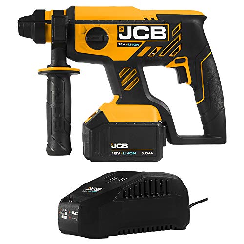 JCB Akku Bohrhammer 18BLRH (18V, 1x 5,0 Ah Li-Ionen Akku, Ladegerät, SDS-plus, Bürstenlos, Schlagenergie 1,7 Joule, im…