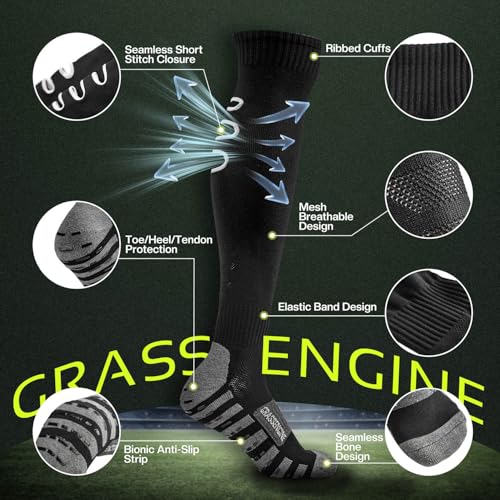 Pre-Cut Grip Soccer Socks with 3 Breathable Holes - Calf Relief Non Slip Knee High Football Socks for Men3