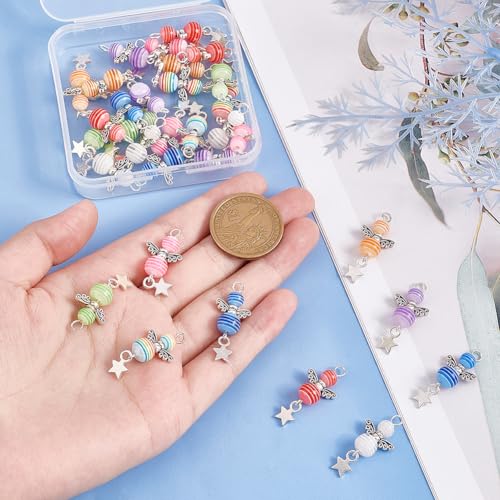 PH PandaHall 32pcs Angel Wing Charm Colorful Angel Wings Pendant Alloy Resin Beads Pendants with Star Angel Wing Beads for Necklace Bracelet Earring Keychain DIY Craft Jewellery Making - Image 3