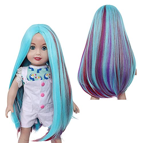 MUZI Wig Doll Wig for 18" American Doll, Long Straight Blue Purple Doll Hair Wig for 18'' Dolls, American Girl Doll Wig, Doll Hair wefts for 18 inch Doll.