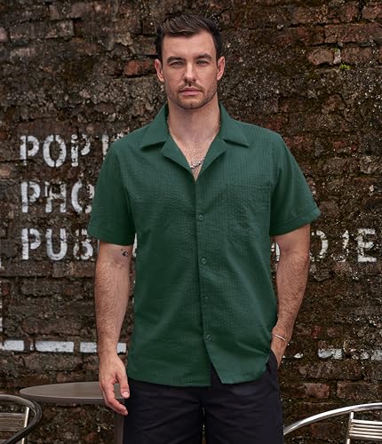 Image of VATPAVE Mens Striped Summer Shirt Casual Button Down Short Sleeve Beach Shirts Cotton Shirts for Men