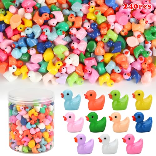 GWAHSA 240pcs Mini Ducks, Tiny Resin Duck Figurines Colorful Plastic Small Ducks Bulk for Miniature Landscape Aquarium Potted Fairy Garden Home...