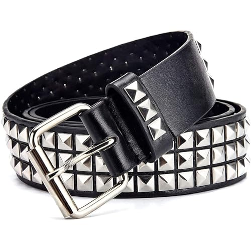 Metal Punk Rock Rivet Studded Belt for Women Men, Gothic Belt with Bright Pyramid Studs2