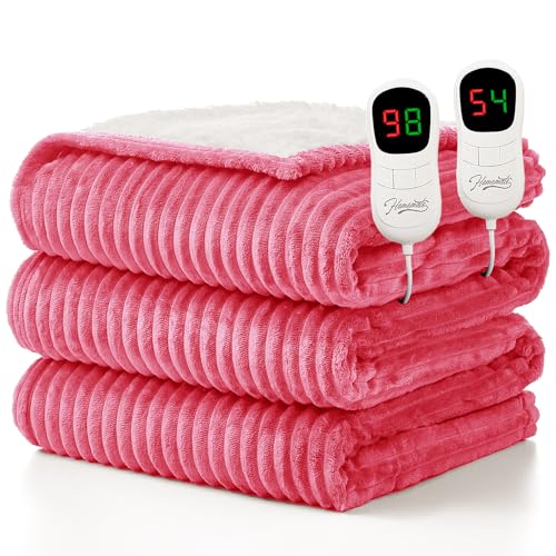 Image of Homemate Electric Heated Blanket Queen Size - 84 inchx90 inch Heating Blanket Queen Size Dual Control 1 /2 /4 /6 /8 Hours Auto-Off 10 Heat Level Over-Heat Protection Soft Flannel Sherpa ETL Certification