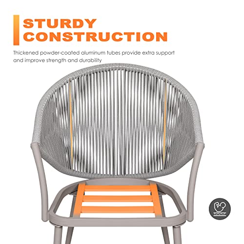 Nuu Garden Outdoor Dining Chairs, 2 Piece Bistro Dining Chairs, Rope Single Chair Set Of 2 With Cushions, Coffee & Light Grey #TOP7