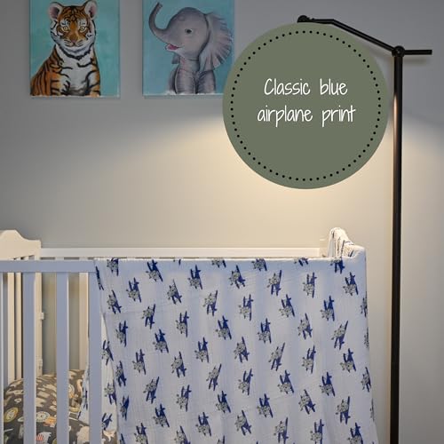 Image of LollyBanks Muslin Swaddle Blanket, 100% Muslin Cotton Baby Blankets for Boys, 47 X 47 Inches Baby Boy Swaddles, Breathable and Lightweight Infant Blanket, Newborn Essential, Registry (Airplane Print)