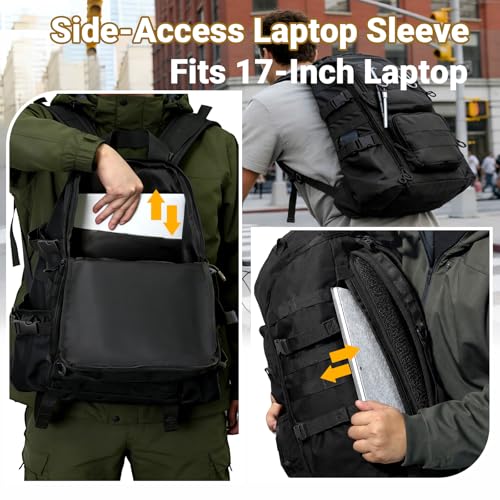 Lightweight Tactical Backpacks with Laptop Compartment for Men 40L EDC MOLLE Military Style 17 in Computer with Cup Holder Travel Hiking Daypack