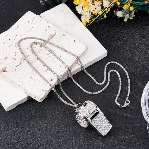 Silbato metalico con rhinestone plateado y llavero, pack x5 miniatura 4