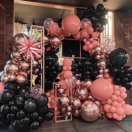 Image of Rose Gold Black Balloons Kit, 120Pcs Metallic Confetti Arch with Star Foil