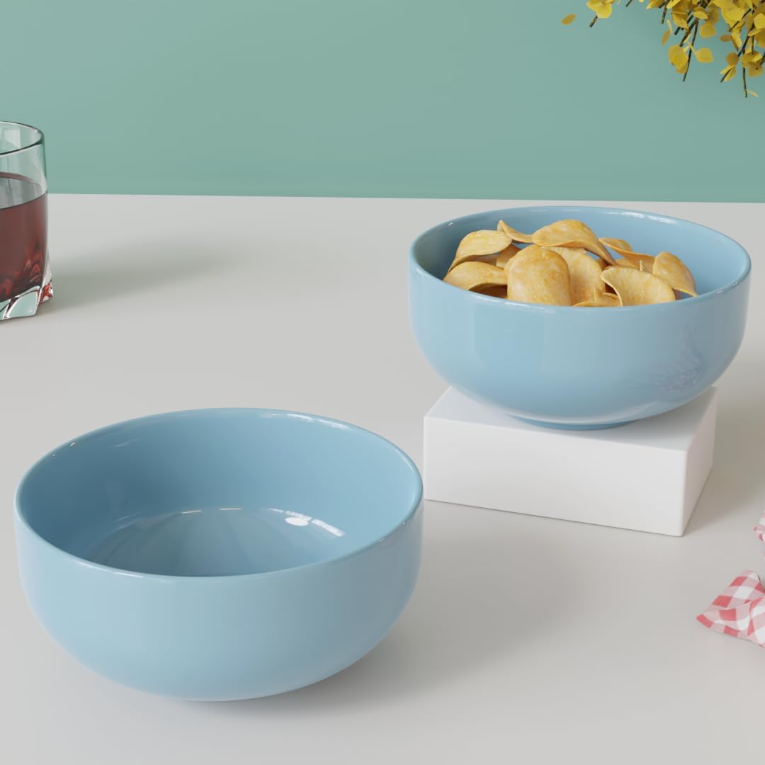 The Earth Store Solid SkyBlue Ceramic Bowl Set of 2, 500ML Each - Multipurpose Snack Bowl, Dishwasher & Microwave Safe Bowl | Perfect of Christmas Gift | New Year Gift | Birthday Gift & Daily Use