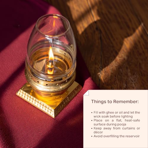Image of P•TAL Brass Akhand Jyot Diya with Glass Cover - Handcrafted Long-Lasting Oil Lamp for Puja, Mandir & Festivals (1N) Small