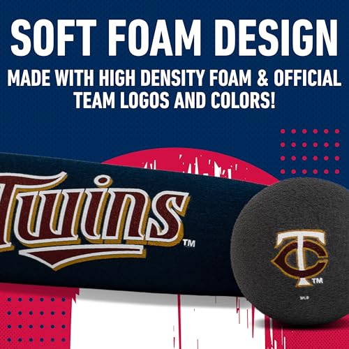 Image of Franklin Sports Minnesota Twins Foam Bat & Ball Set - 21 inch Soft Jumbo Team Baseball Bat and Ball Team Logo - MLB Official Licensed Product