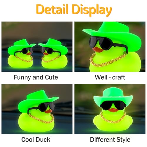 Patos de goma brillantes wonuu con gafas de sol y sombrero vaquero verde noctilucente 4