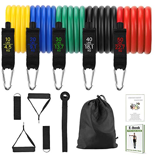 PEYOU Resistance Bands Widerstandsband Set[150 LBS], 5 Widerstandsbänder mit 2 Griffe+2Fußschlaufen+1Türanker+1Tasche? Widerstandsbandset für Widerstandstraining, Home Gym, Yoga, Pilates