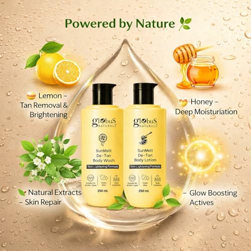 Image of Globus Naturals Detan Body Care Combo for Summer | Body Wash + Body Lotion + Loofah | Tan Removal, Deep Hydration & Fresh Glow | For Men & Women | All Skin Types