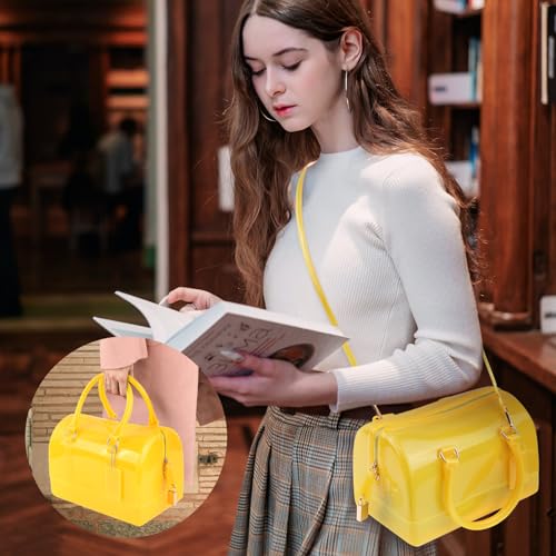 Image of Ladies Summer Jelly Pillow-shaped Top Handle Handbag Candy Color Transparent Crystal Purse
