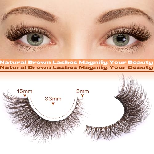 Brown Lashes False Eyelashes Natural Look Wispy Fox Eye Lashes Fluffy Lashes Fake Eye Lashes Cat Eye Strip Lashes Clear Band Brown Eyelashes Extensions by GVEFETIEE 7 Pairs - Image 3