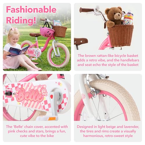 Image of RoyalBaby Girls Bike Belle EZ Kids Bike, Balance and Pedal Bicycle, 14 16 18 Inch Wheel for Age 3-8 Years Toddlers to Big Kids, Pink & Purple