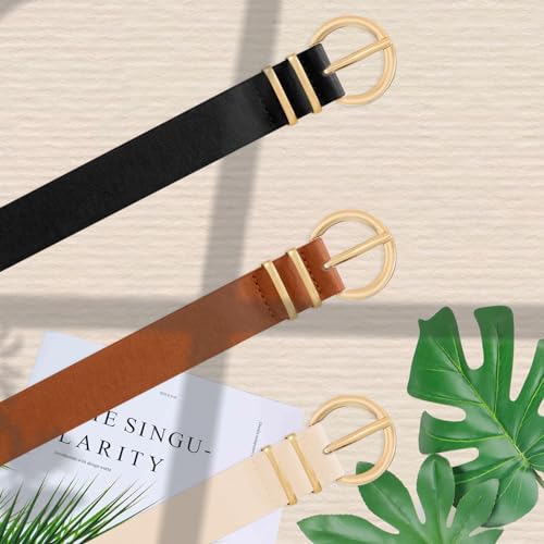 3 Pack Women's Leather Belts Jeans Dresses Pants Fashion Ladies Gold Buckle Casual Soft Waist Gift3