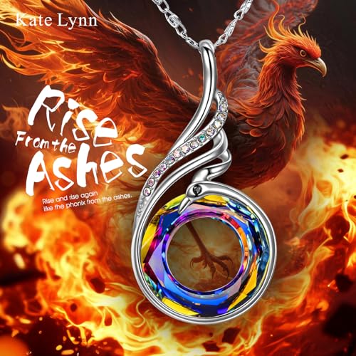 Image of Kate Lynn inchRise From the Ashes Phoenix Necklace Made with Crystals from Austria, 18 inch+2 inch Necklace, Packaged with Jewelry Box, Birthday Gift for Women, Symbol of Luck and Renewal