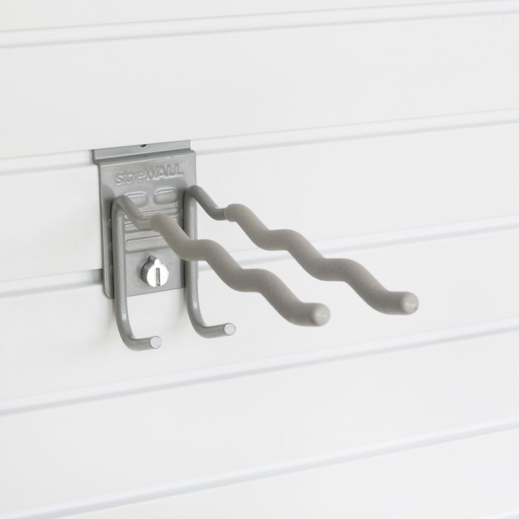 StoreWALL Heavy Duty Tool Hook with CamLok Wall Locking Mechanism and Notched Double Hook Design for Shovels, Brooms, Rakes, Garage Storage (Pack of 4)