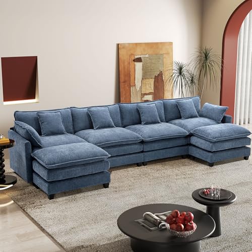 Image of 149.2 inch Modular Sectional Sofa,Cloud Couch for Living Room, Modern Deep Seat Sofa 4 Seater Chenille Fabric Comfy Couches with Throw Pillows & Ottoman for Apartment