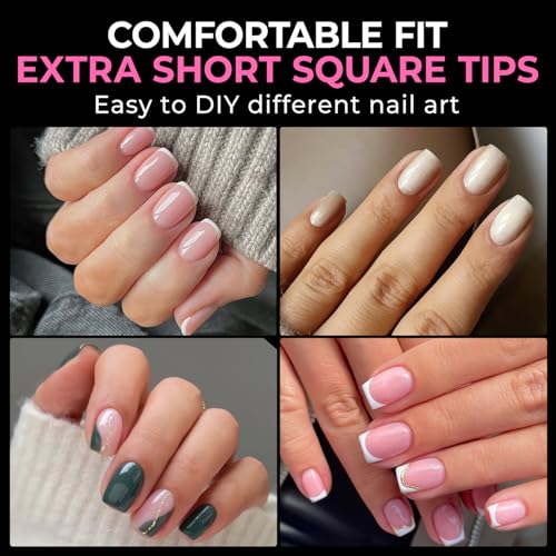 Image of UNA GELLA Extra Short Square Nail Tips XS 216pcs Pre-shape Extra Short Square Press on Nails Gel Tips Full Cover Acrylic Nails False Nails For DIY Salon 12 Sizes