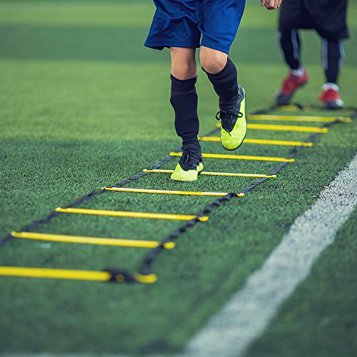 Escalera de coordinación de 6m con bolsa y clavijas | Escalera de velocidad | Escalera de velocidad para fútbol, fitness, deportes, balonmano | + eBook gratis