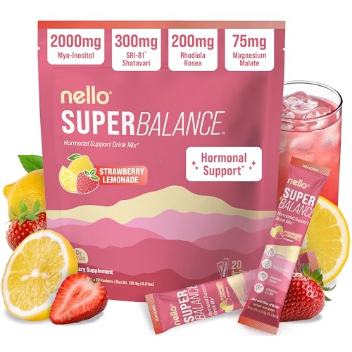 Nello Superbalance Hormonal Support Drink Mix SRI-81 Shatavari Myo-Inositol Rhodiola Rosea Vitamin C Magnesium Theobromine (20 Servings Strawberry Lemonade)