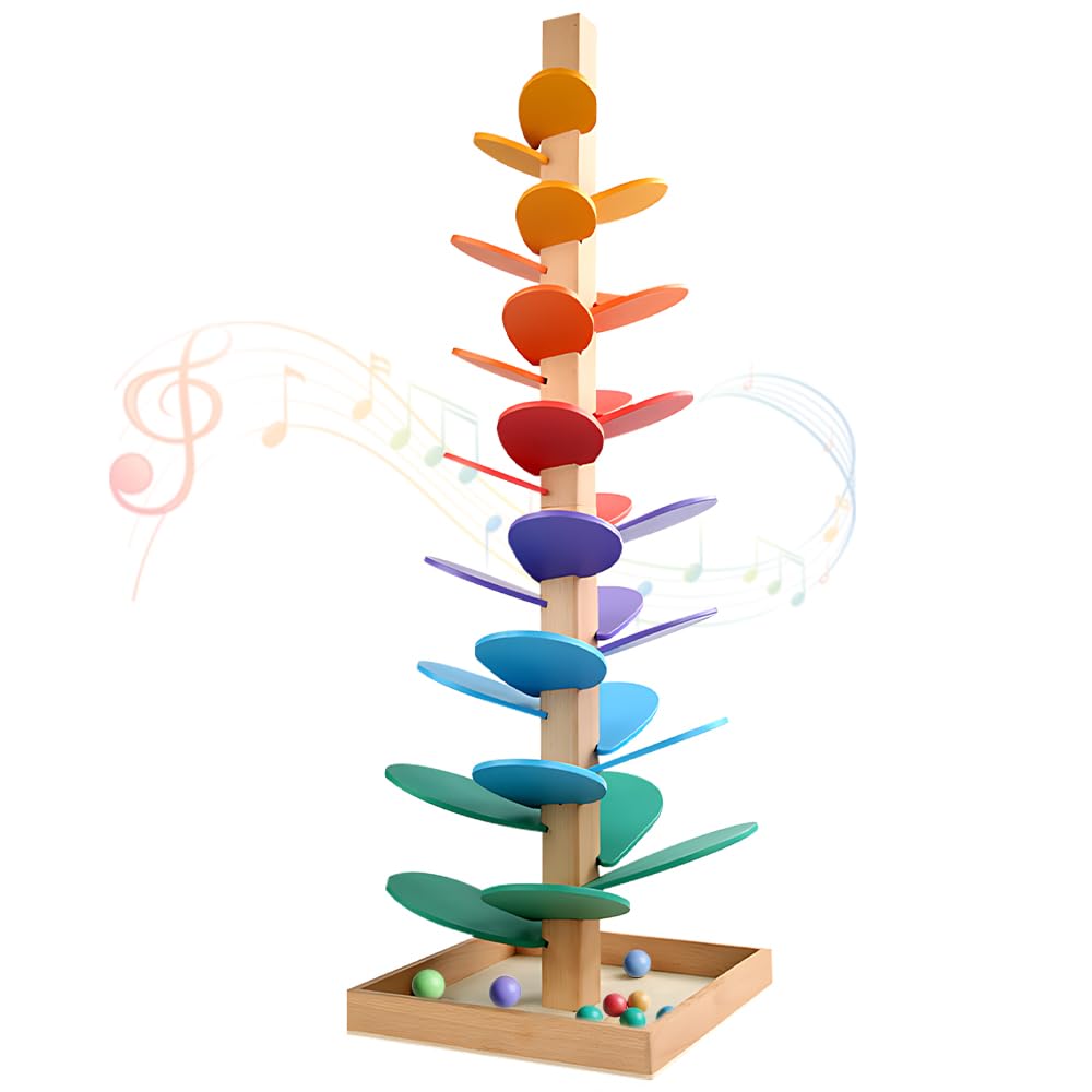 SGZIOO Montessori Sound Tree, 73cm Tumbles Montessori Sound Tree, Colorful Music Tree Wooden Marble Run with 10 Rainbow Balls