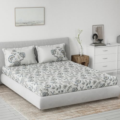 Image of DDECOR Live beautiful Cotton Queen Bed Sheet Set with 2 Pillow Covers (229 CM X 274 CM, Grey) Digital Print Classical 145TC GSM