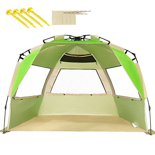 ZOMAKE Tente de Plage Automatique Anti UV 50+,Pliable Abris de Plage pour 2-4 Personnes,Les Parcs,Camping,Extérieure,Facile à Installer,avec Sac de Rangement(Vert Herbe)
