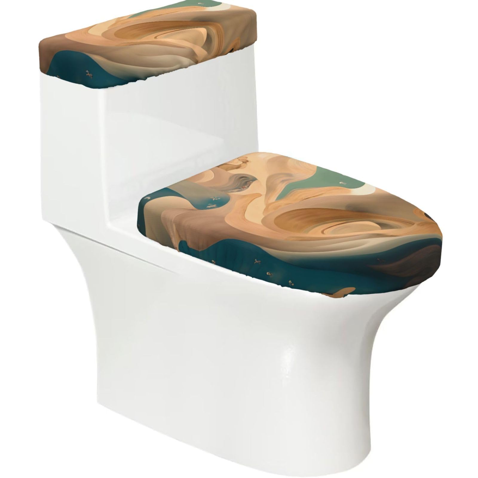 Dunhuang Mystery Elastic Toilet Cover Set of 2-Stretchy Lid and Tank Covers for Bathroom, Soft Washable U Shape Toilet Decor