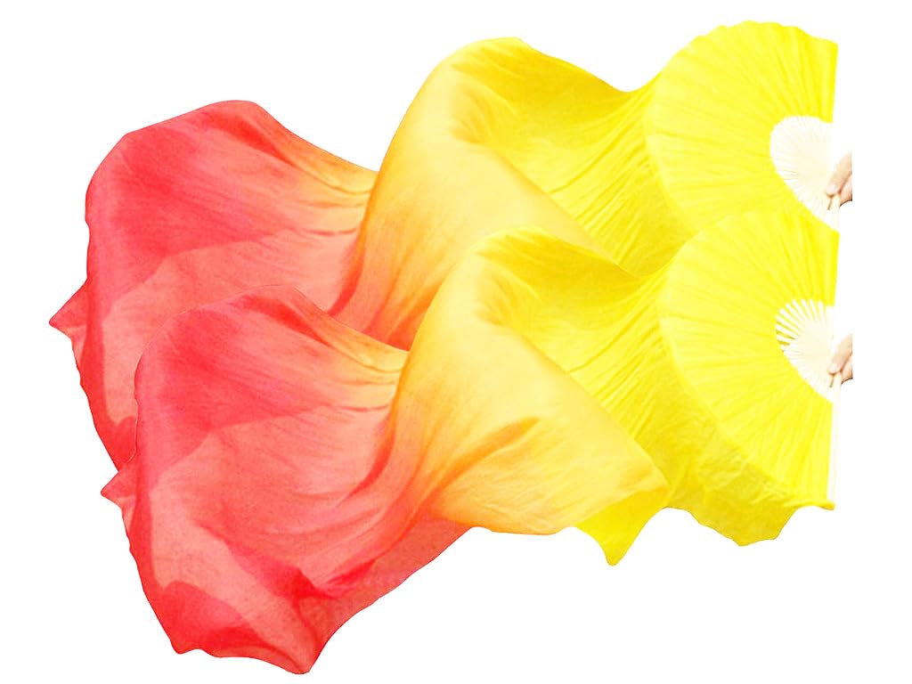 Hitopin 1 Pair Belly Dance Silk Fans, Chinese Dance Fan Veil, 180cm Length Dancing Fan, Props Silk-Fan, Silk Belly Fan Veil, Dancer Practice Long
