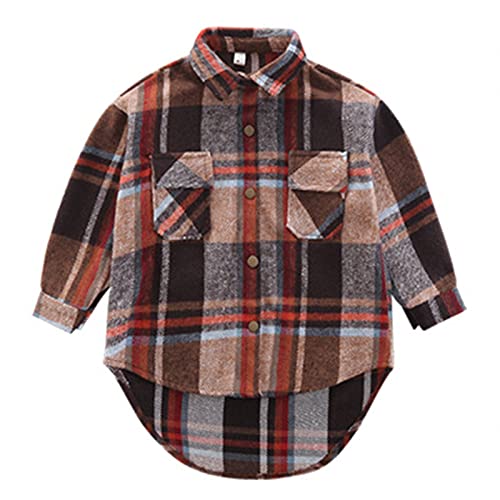Girls Casual Long Sleeve Plaid Shirt Kids Toddler Retro Oversized Flannel Button Down Dovetail Blouse Top4