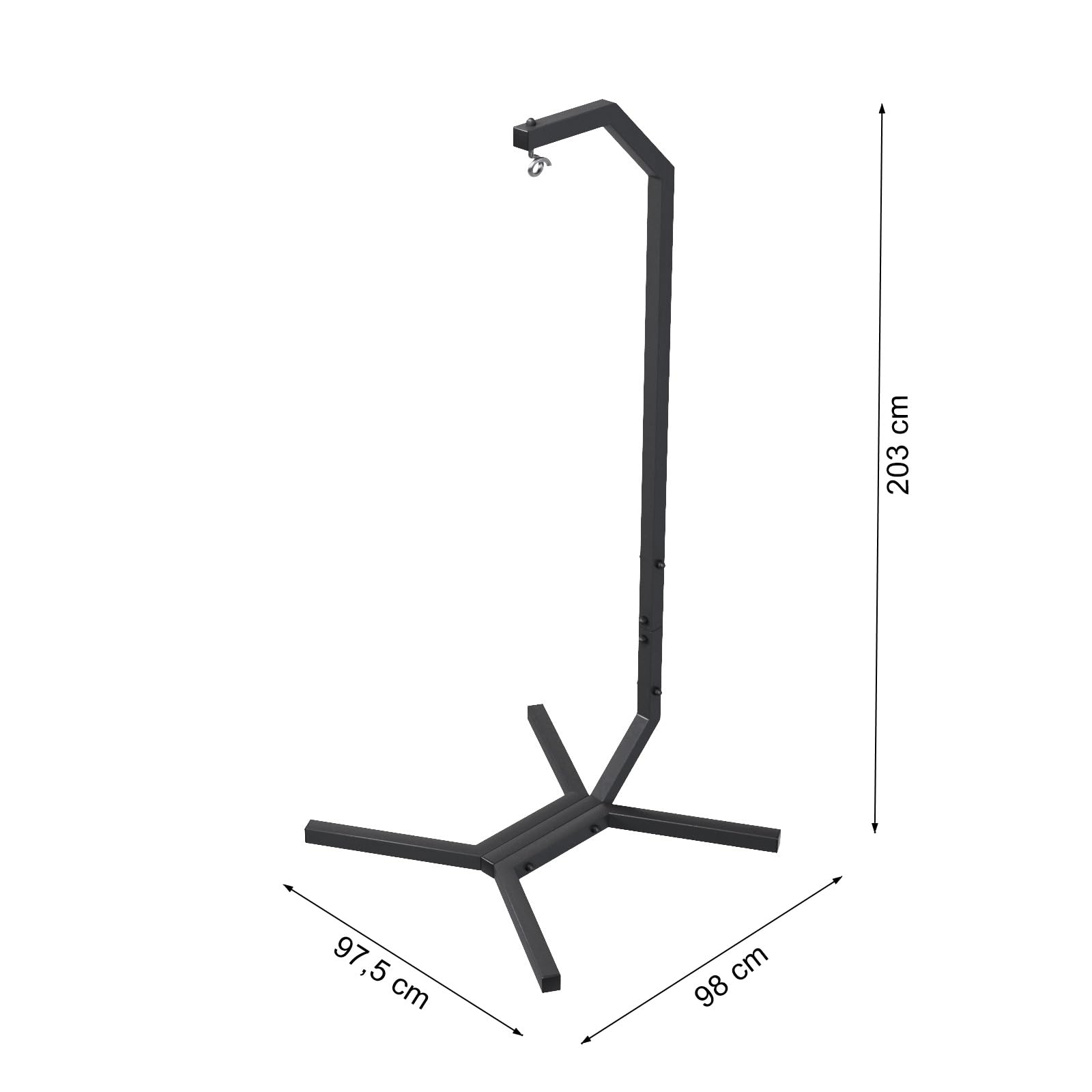 QLS Hängesessel Gestell 203 cm aus Stahl mit Haken bis 100 kg Schwarz | Robuste Stahlkonstruktion mit wetterfester Pulverbeschichtung, geeignet für Garten, Balkon, Terrasse und Innenbereich