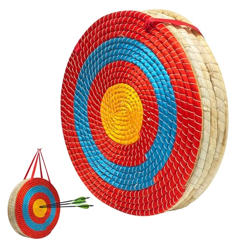 Laurraine Archery Target Solid Straw Round Target Traditional Bow Arrow Target Straw Target used for outdoor sports archery bow darts and shooting practice for adults 50cm x 5 layers Red