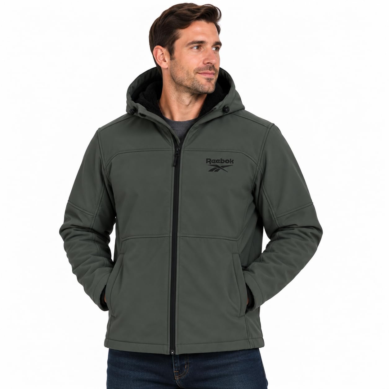 Mens Softshell Jacket Midweight Bonded Sherpa Hooded Winter Coat