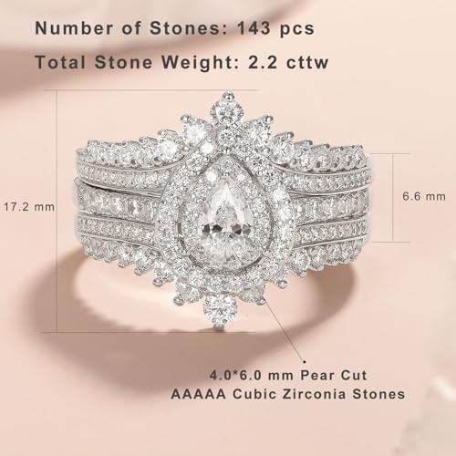 Newshe Jewellery Cubic Zirconia Wedding Ring Sets for Women 925 Sterling Silver Engagement Rings Bridal Band Enhancer Set Pear Travel Anniversary Size 5-102