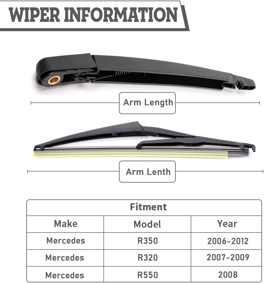 Rear Wiper Arm Blade Nut Set Replacement for Mercedes-Benz R320 2007-2009,R350 2006-2012,R500 2006-2007,Rear Windshield Wiper Cover Accessories Assembly, Wiper Cap Set for Back Window, OE:1648200744