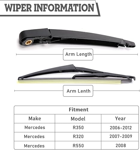 Miniatura 2 de Juego de tuercas de repuesto para limpiaparabrisas trasero para Mercedes-Benz R320 2007-2009, R350 2006-2012, R500 2006-2007, conjunto de accesorios