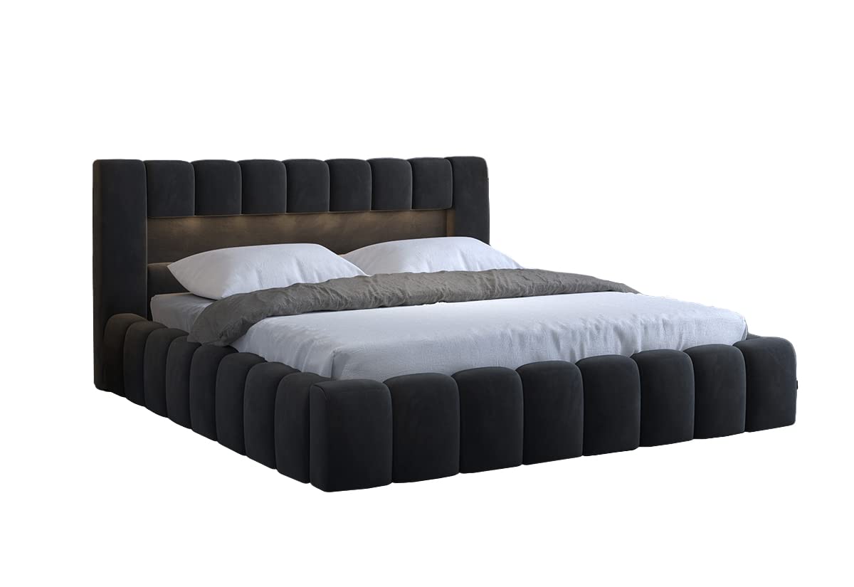 Luksusowe łóżko tapicerowane w zestawie LED Ambiente designerskie łóżko Lamica 180x200 Monolith 97