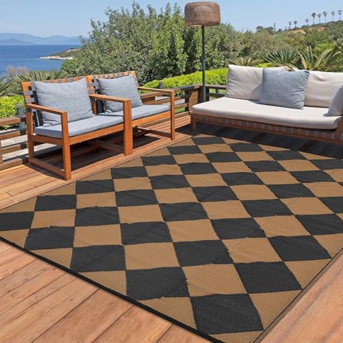 HarmonyHealth Alfombra Grande de plástico para Exteriores de 9 x 18 pies, Resistente a los Rayos UV, Impermeable, Plegable, portátil, con Bolsa de Almacenamiento, Alfombra Reversible para jardín