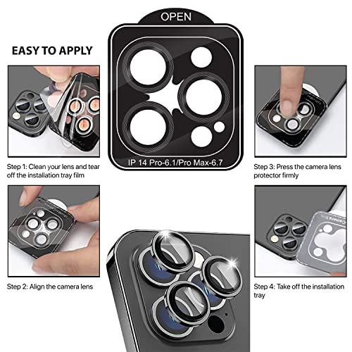 Image of GRIPP 3in1 Focal Camera Lens Protector for iPhone 14 Pro, iPhone 14 Pro Max, Aluminium Alloy Ring, Ultra-Clear HD Glass, Scratch-Resistant, Case Friendly, Easy Install - Dark Grey