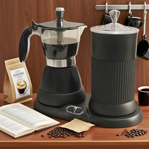 MAIMAILE Moka Elettrica, Macchina per caffè Espresso, Moka 400 W/montalatte 480 W, con Montalatte, Latte Caldo 200 Ml/montalatte 150 Ml, Funzionamento One-Touch in Alluminio, per Riscaldare Il Latte